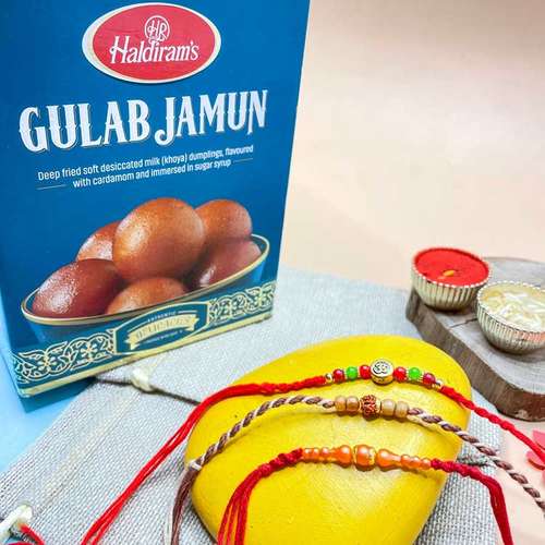 Three Rakhis With Gulab Jamun 1kg - Australia Delivery Direct