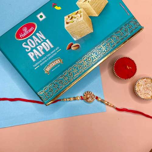 Soan Papdi With One Designer Rakhi- Australia Delivery Direct