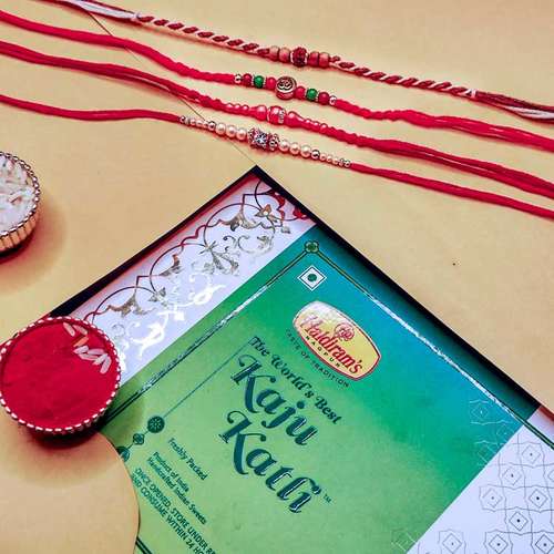 Four Designer Rakhis With Kaju Katli - Australia Delivery Direct