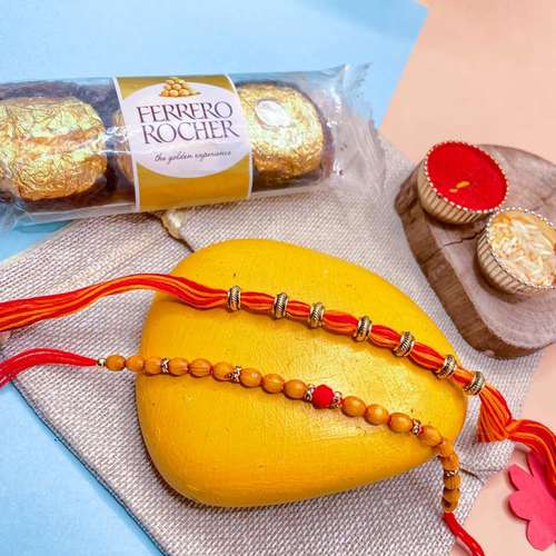 Two Designer Rakhis With Ferrero Rocher - Australia Direct