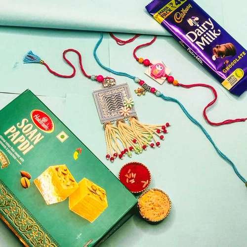 Chocolate and Sweet With Bhaiya Bhabhi &1 Kids Rakhi - Direct