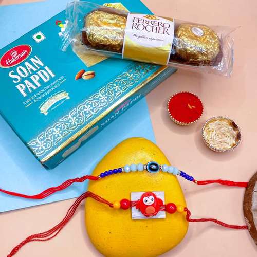 Designer rakhi & 1 Kids With Chocolate and Sweet - Direct
