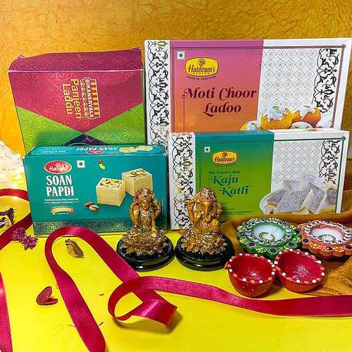One Ganesha and Laxmi Idol & Sweets - USA Delivery Direct