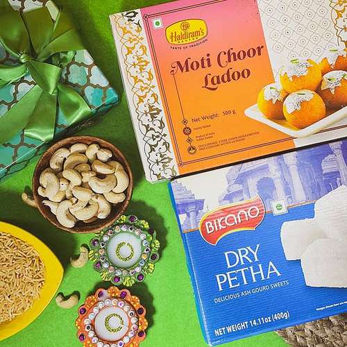 Two Designer Diya, Dry Fruits & Sweets - USA Delivery Direct