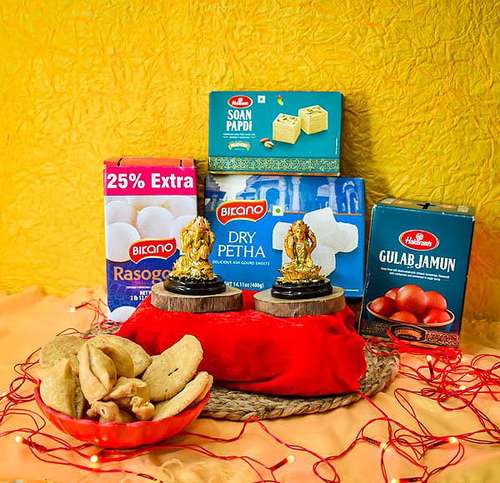 One Ganesha and Laxmi Idol & Sweets - USA Delivery Direct