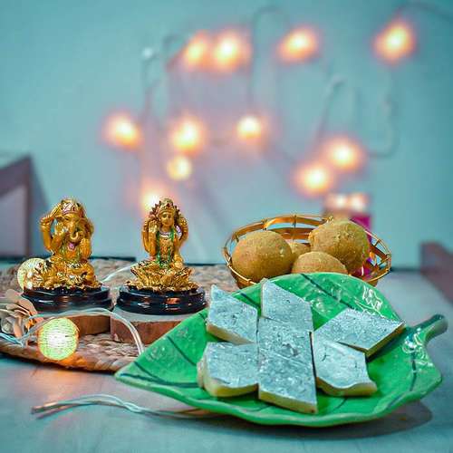 One Ganesha and Laxmi Idol & Sweets - USA Delivery Direct