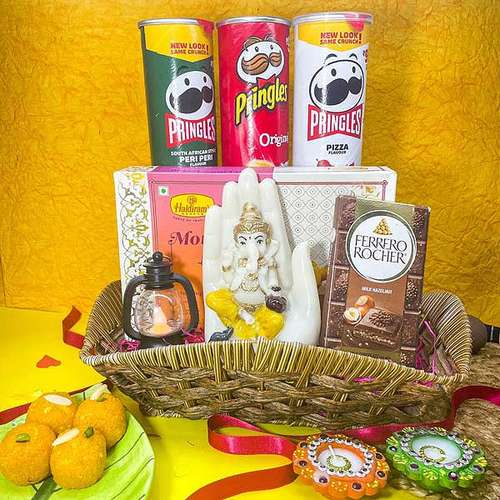 Palm Ganesha Idol, Lantern & Sweets - USA Delivery Direct