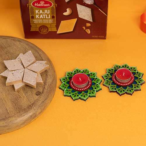 Kaju Katli & Floral T-light - USA Delivery Direct