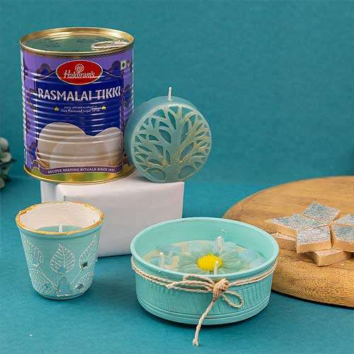 Kaju Katli & Rasmalai with Diya - USA Delivery Direct