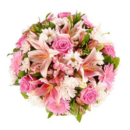 Pink Lily Rose Funeral Posy - France Delivery Only
