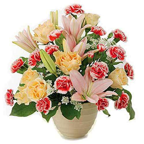 Carnations And Lilies Arrangement - Portugal Delivery Only