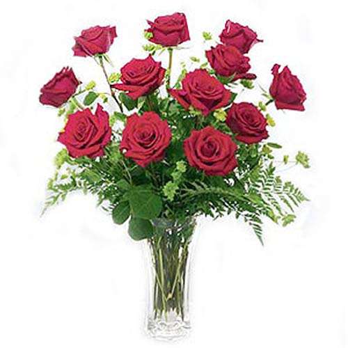 Dozen Red Roses In Vase - Portugal Delivery Only