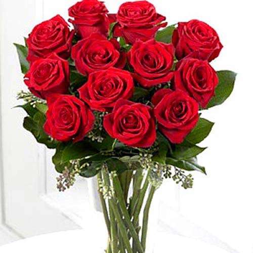 12 Red Long Stem Roses - Switzerland  Delivery Only
