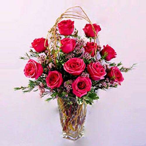 18 pink roses in a vase - Jordan Delivery Only