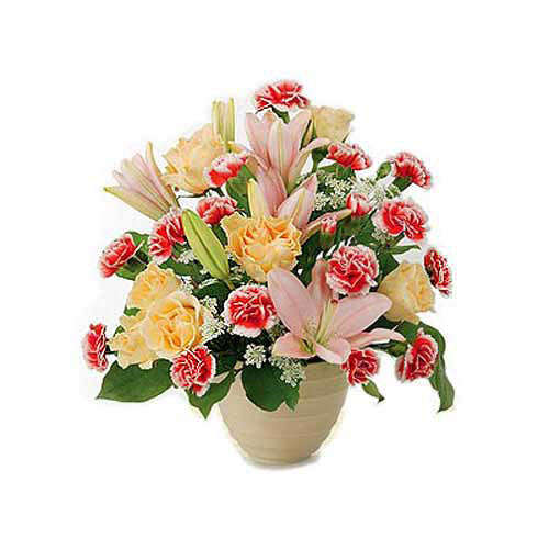 Carnations And Lilies Arrangement - Oman Delivery Only