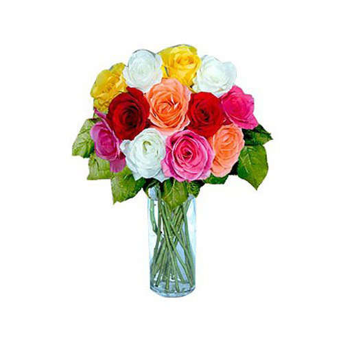 12 Short Stem Mixed Roses- Tajikistan Delivery Only