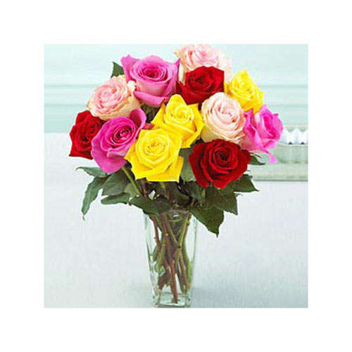 Bouquet Of Multicolored Roses In A Vase - Malaysia Delivery Only