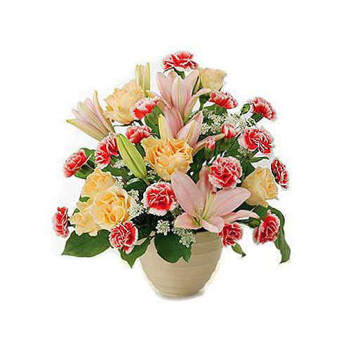 Carnations And Lilies Arrangement - Syria Delivery Only