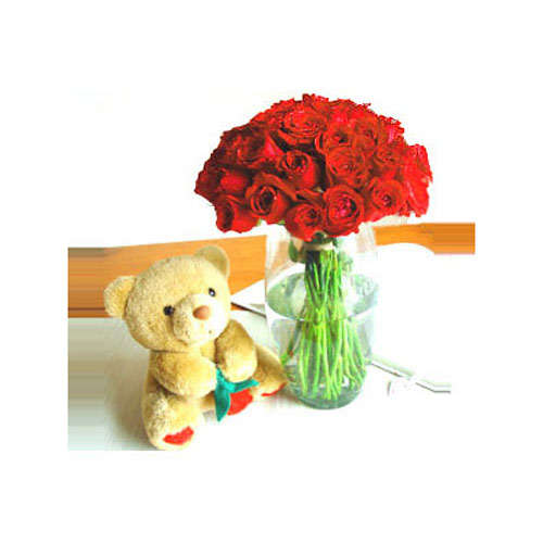 Dozen Red Roses And Teddy - Turkey Delivery Only
