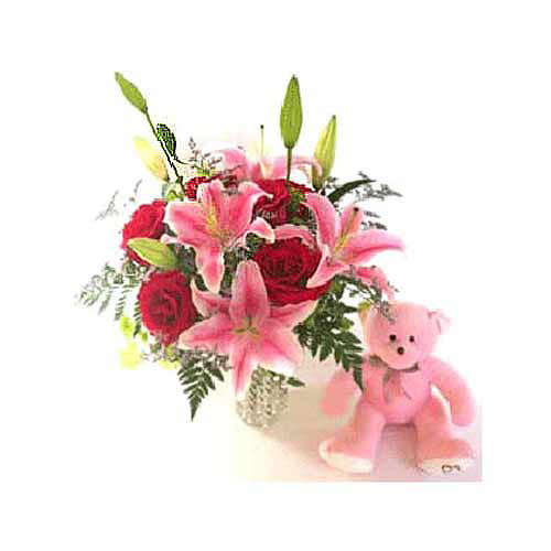 Roses Lilies and Teddy - Laos Delivery Only