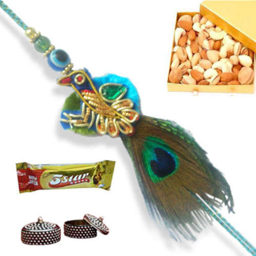 Zardosi Peacock Rakhi - 12 - UK Delivery Only